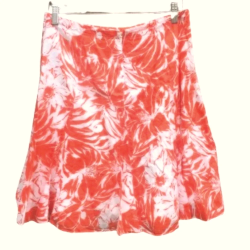 J. CREW Godet A-Line Flouncy Hem Tangerine White Floral Print Skirt Size 6